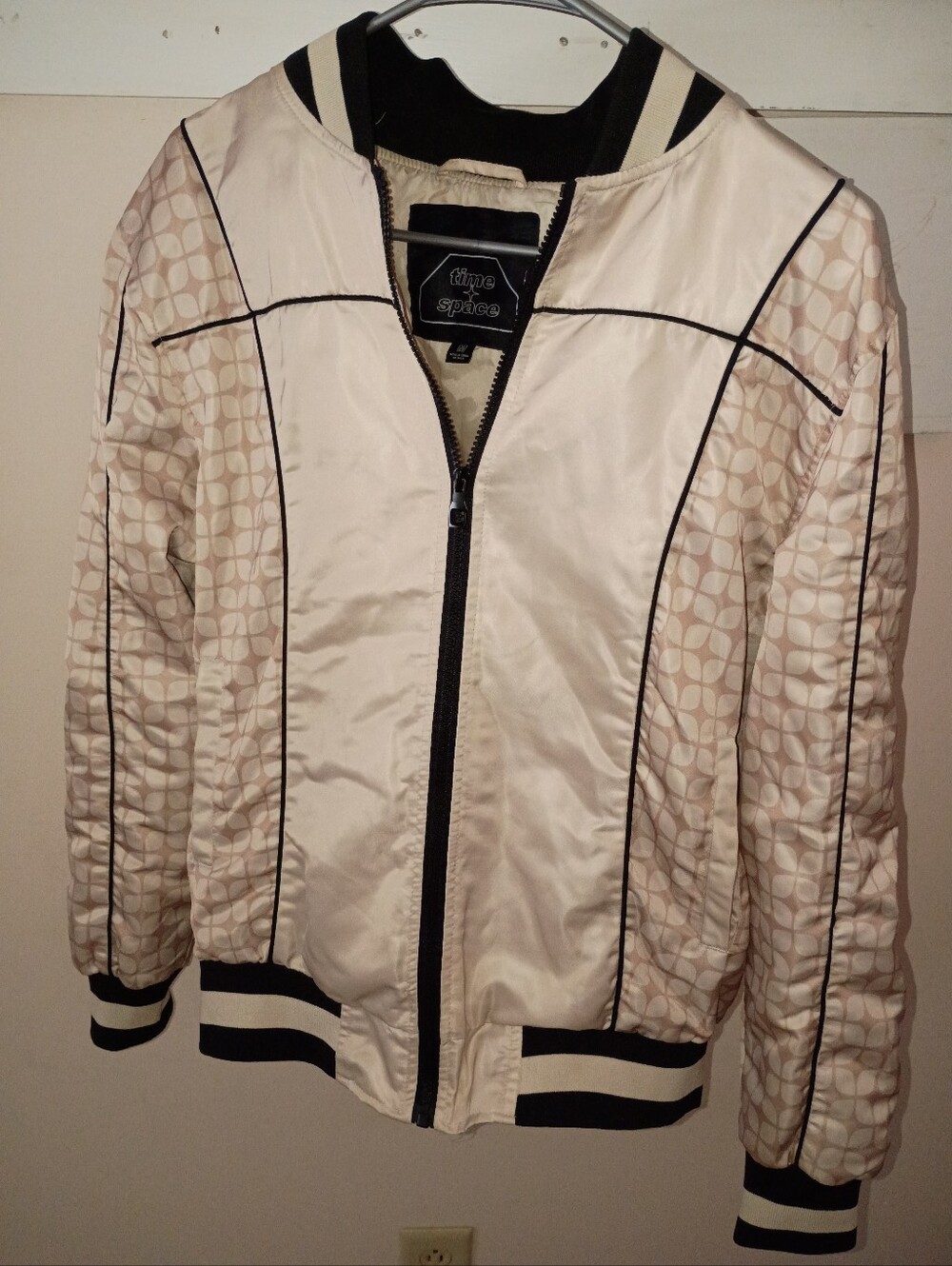 Women's Cream/Champagne Bomber Jacket with Black Trim